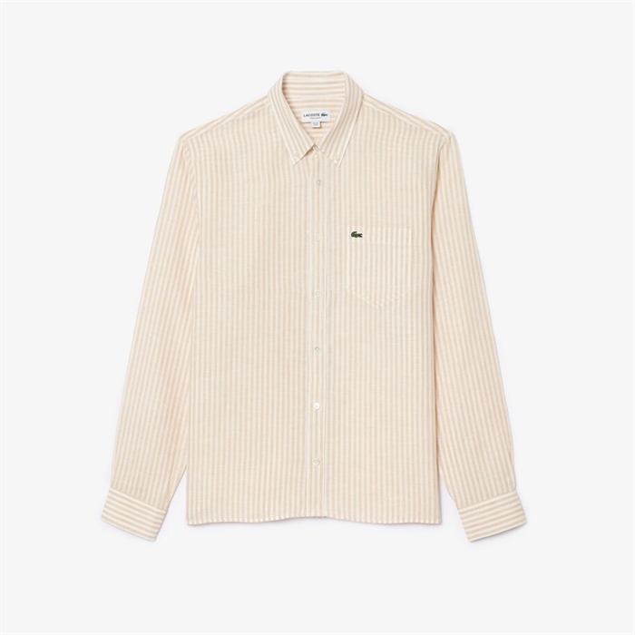 Lacoste Regular Fit Linen Shirt - White/Beige